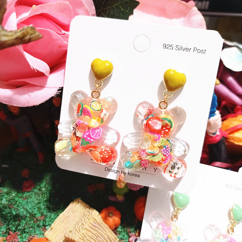 Bear Drip Resin Colourful Slice Earrings