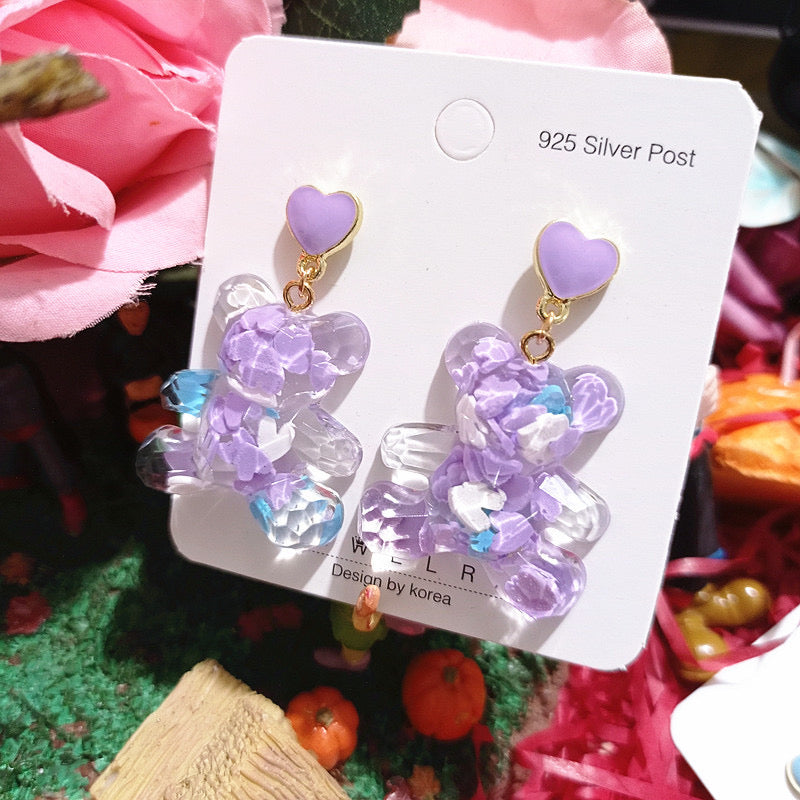 Bear Drip Resin Colourful Slice Earrings