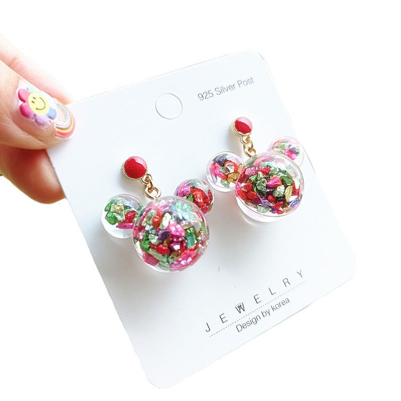 Mickey Head Earrings with Colorful Sparkling Accents