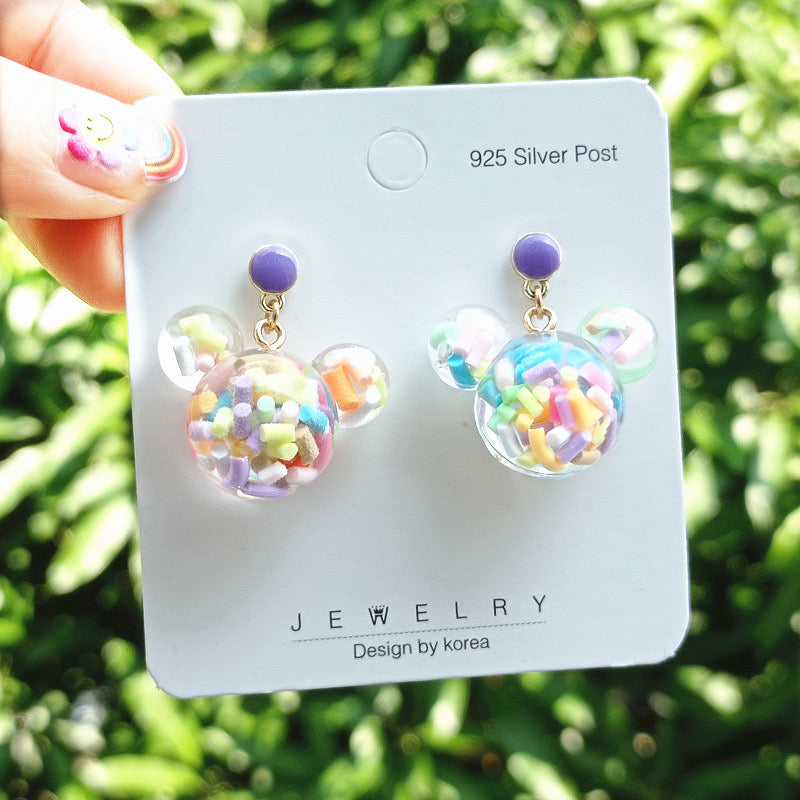 Mickey Head Earrings with Colorful Sparkling Accents