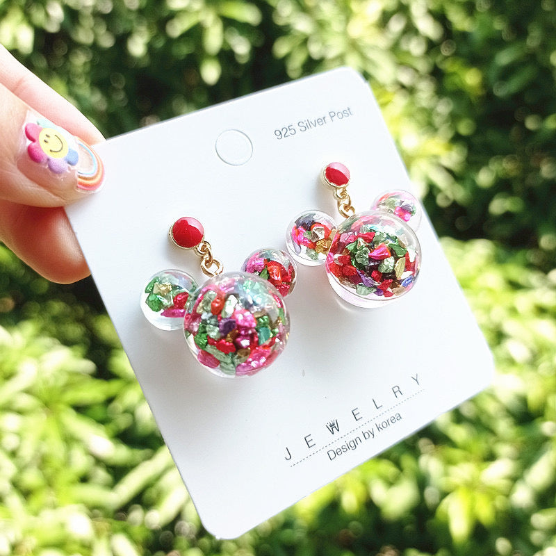 Mickey Head Earrings with Colorful Sparkling Accents