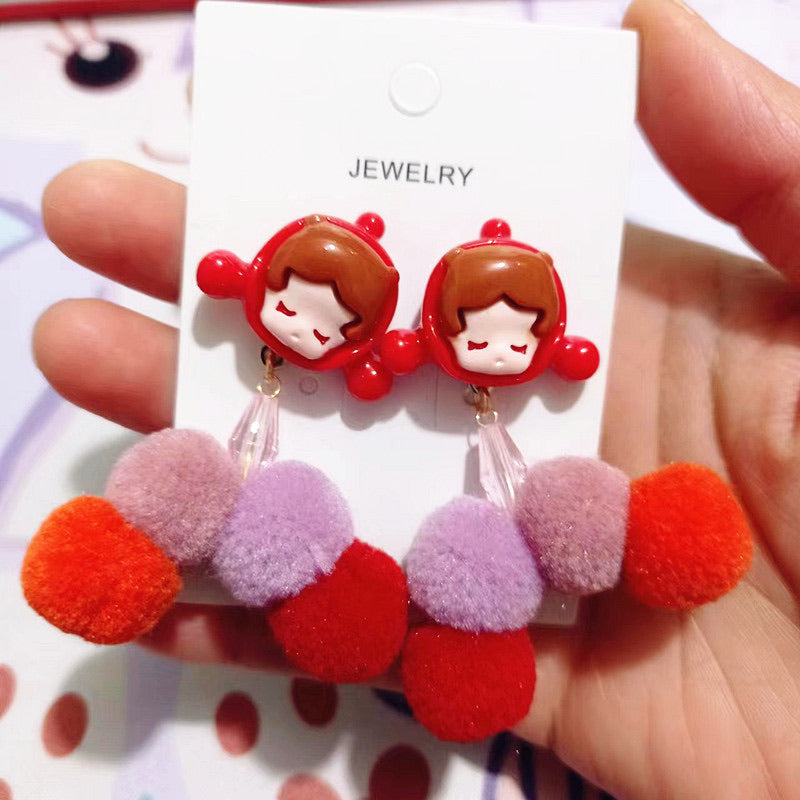 Ruby Pom Pom Earring