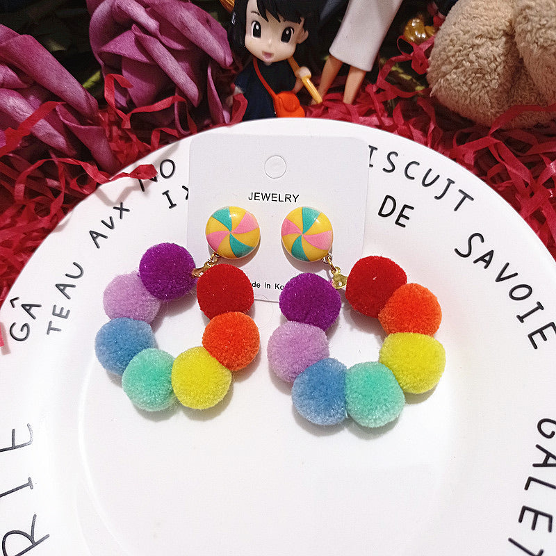 Rainbow Pom Pom Earring