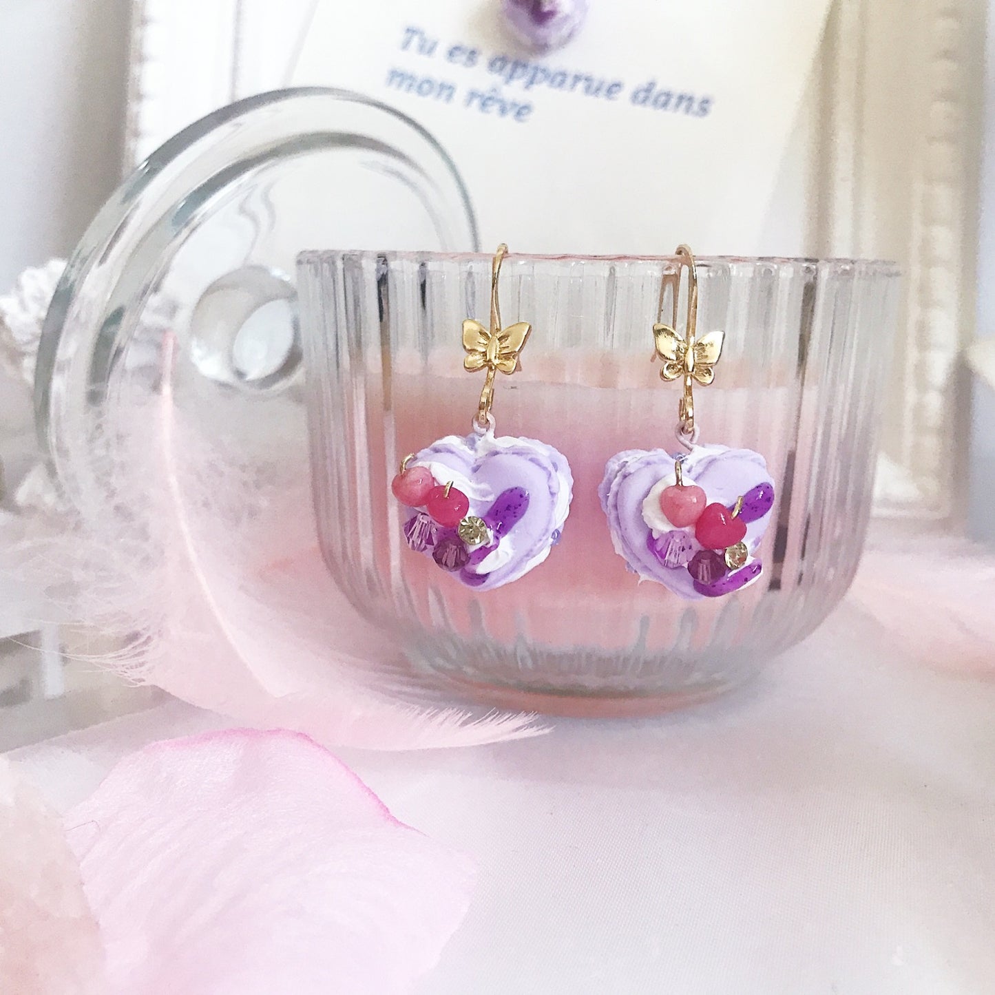 Heart Shape Macaron with Butterfly Ear Hooks Dagles