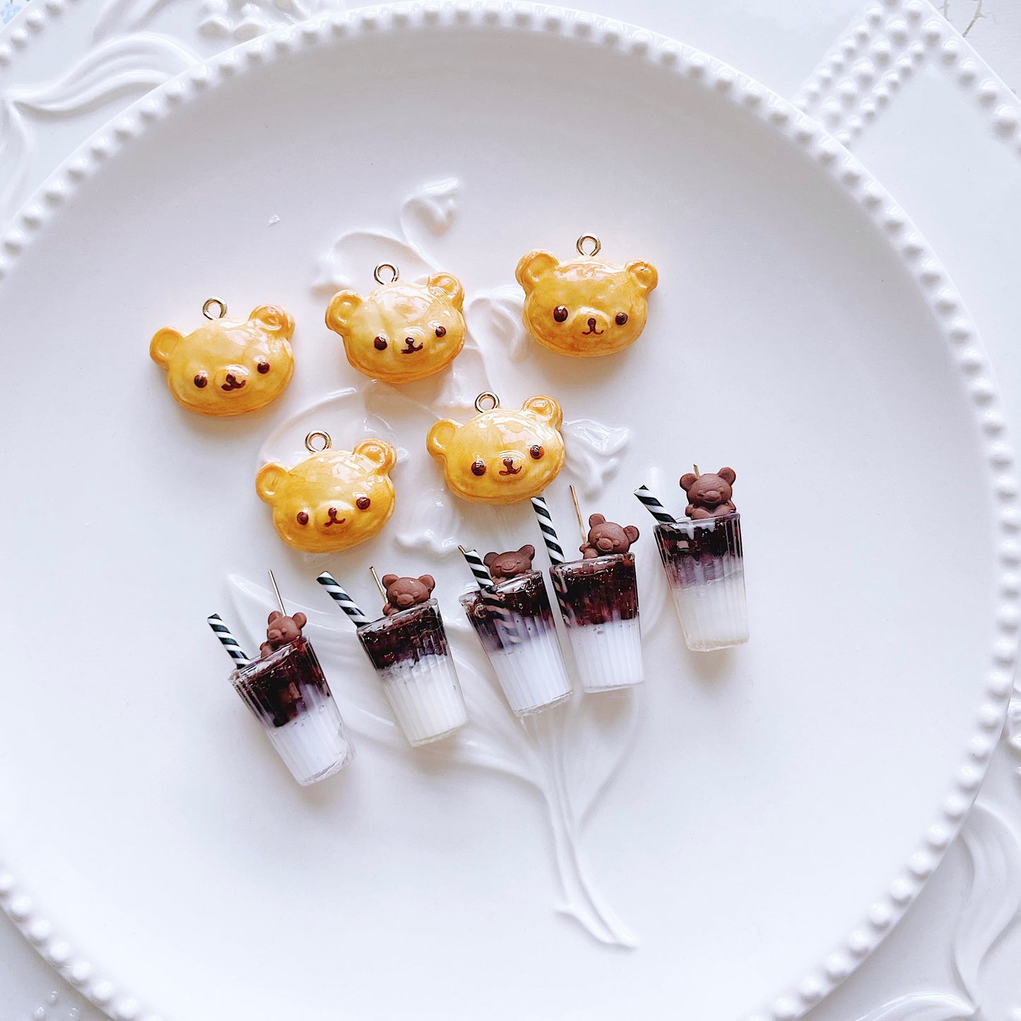 Teddy bear puff & Latte| Cozy Winter Cafe Collection