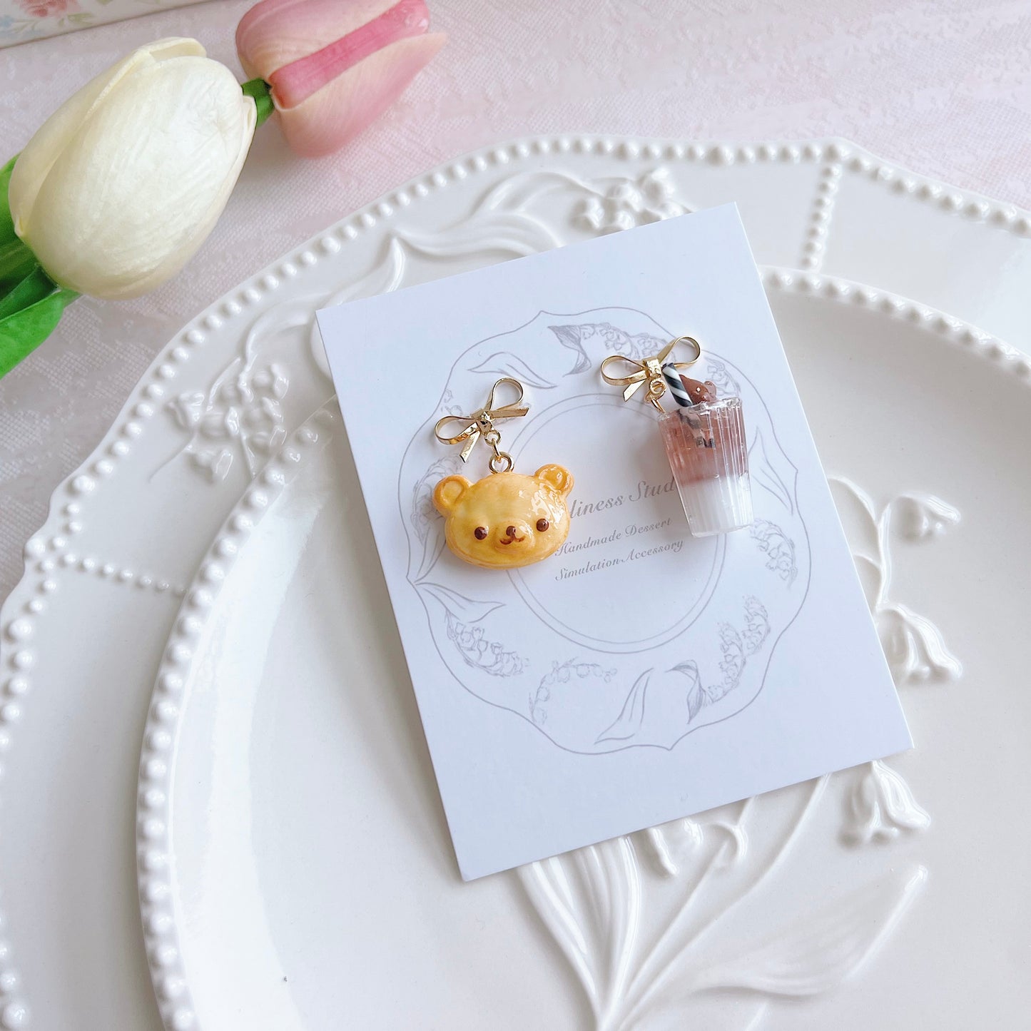 Teddy bear puff & Latte| Cozy Winter Cafe Collection