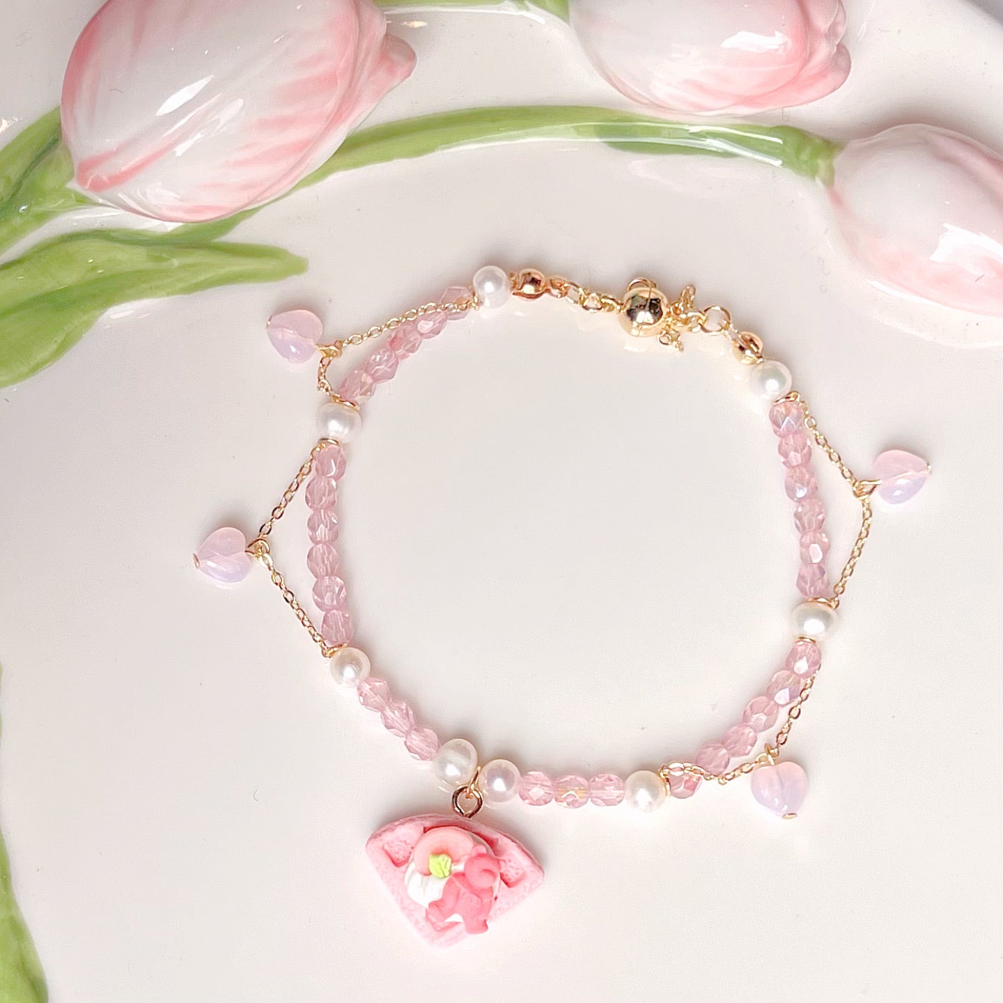 Pink Waffles beaded bracelet