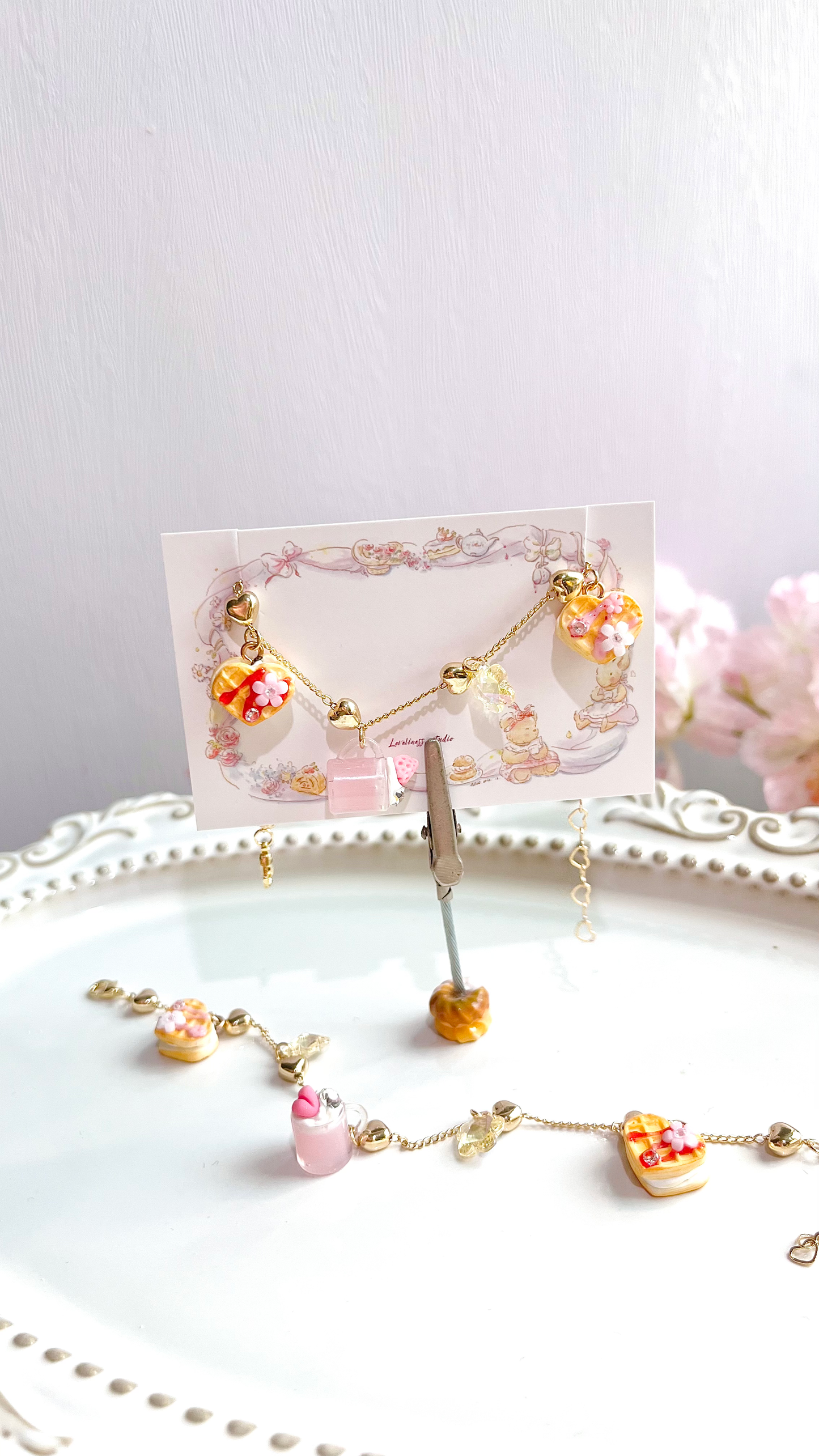 Peach Heart Waffle Bracelet