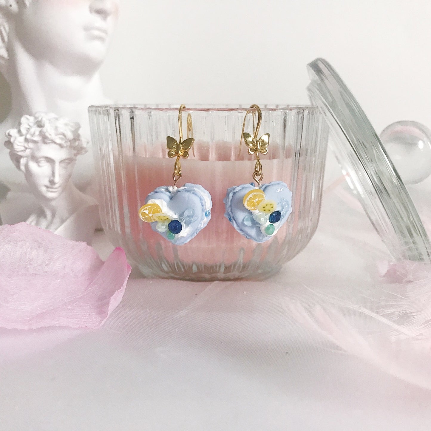 Heart Shape Macaron with Butterfly Ear Hooks Dagles