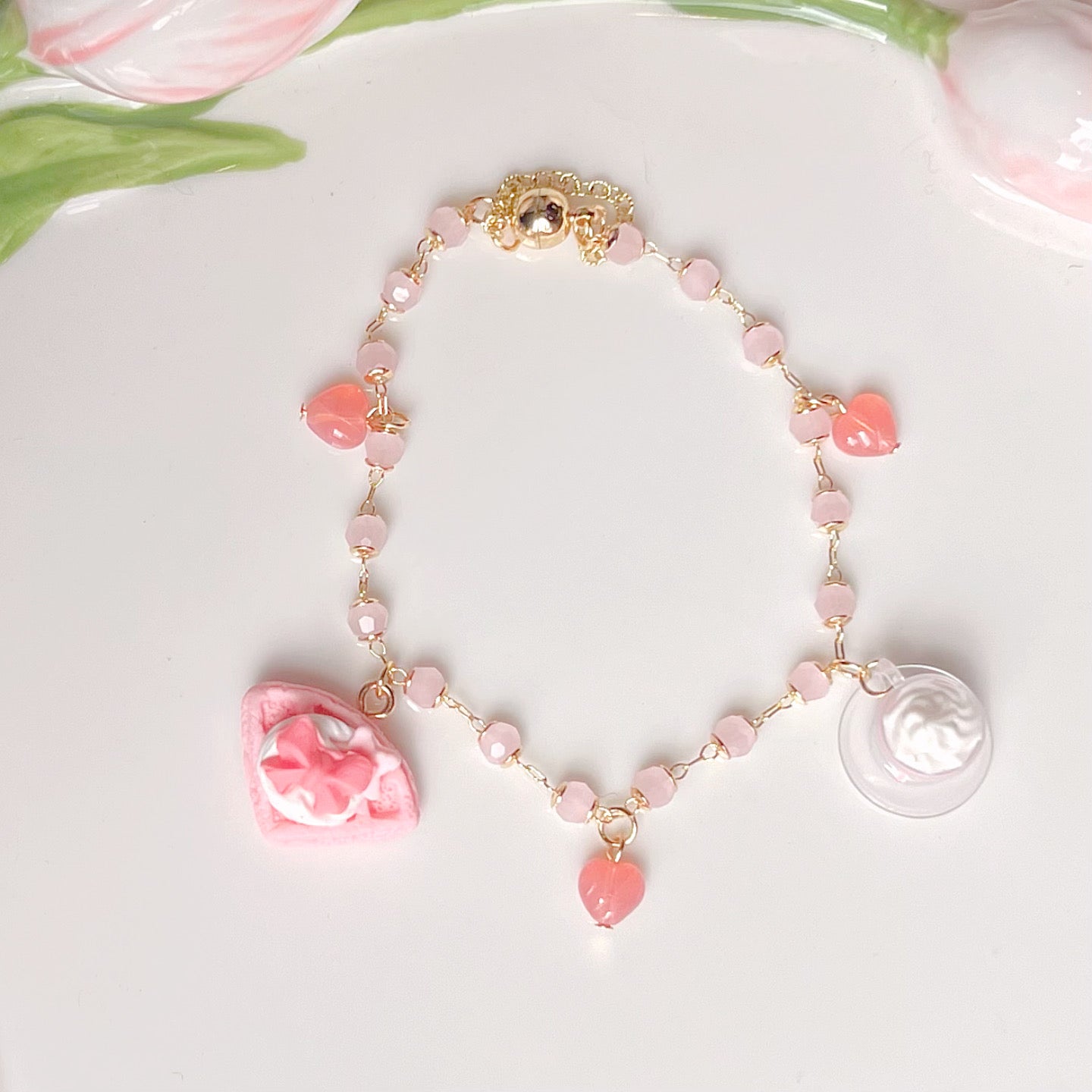 Pink Waffles beaded bracelet