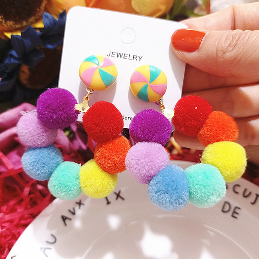 Rainbow Pom Pom Earring