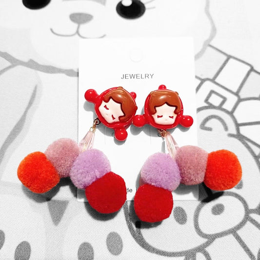 Ruby Pom Pom Earring