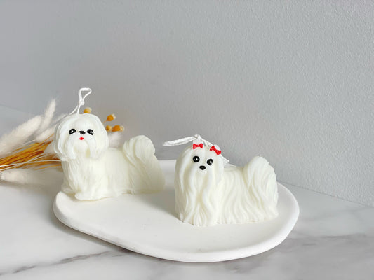 Maltese/Shih Tzu Puppy Pillar Candle